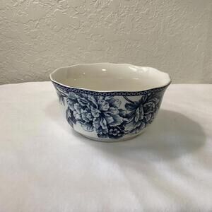 222 FIFTH Adelaide Blue Toile Floral and Bird 5 3/4" Soup/Cereal Bowls Set of 6
